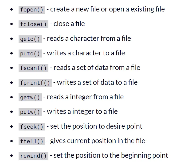 File handing library functions in c