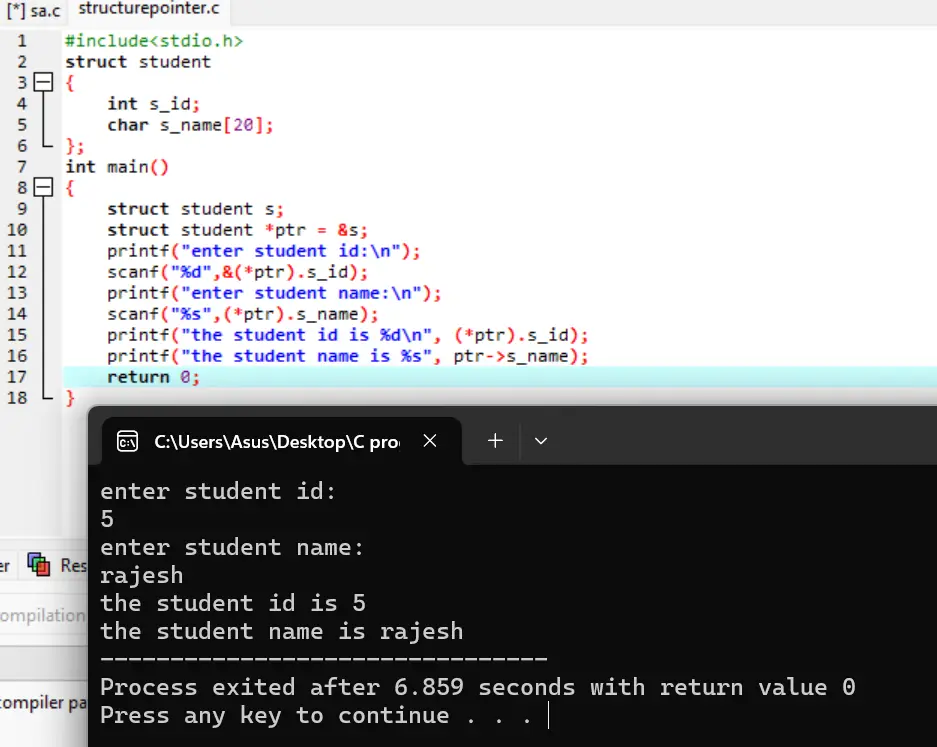 Structure pointer in C